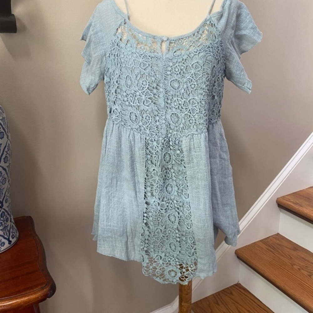 Blu Pepper Crochet Blue swing Top M - Picture 7 of 8